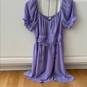 Exlura Purple Short Puff Sleeves Women's Dress